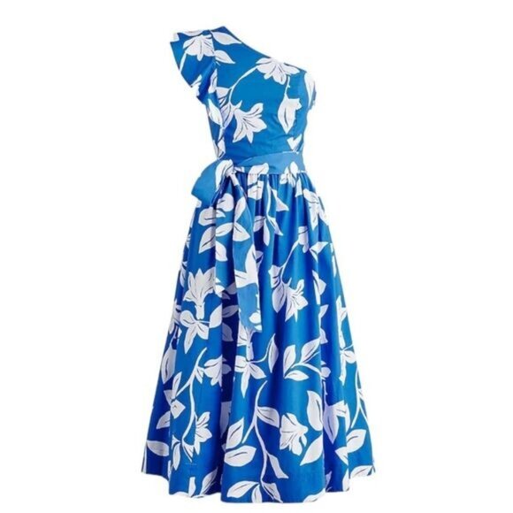 J.Crew Dresses & Skirts - J.Crew Blue & White Floral One-Shoulder Dress Size 2